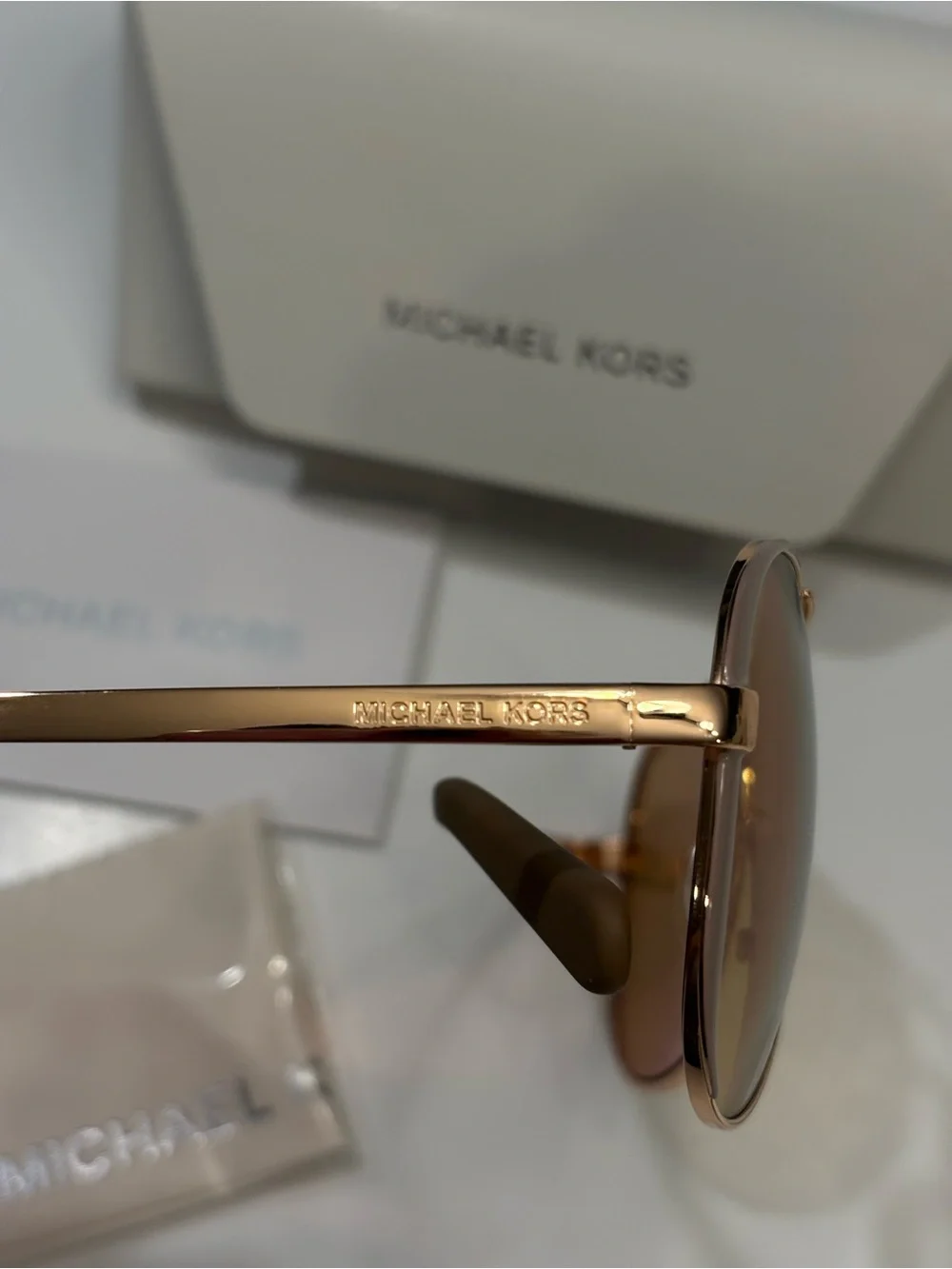 Michael Kors Women’s Rose Gold Frame Sunglasses with Brown Lenses